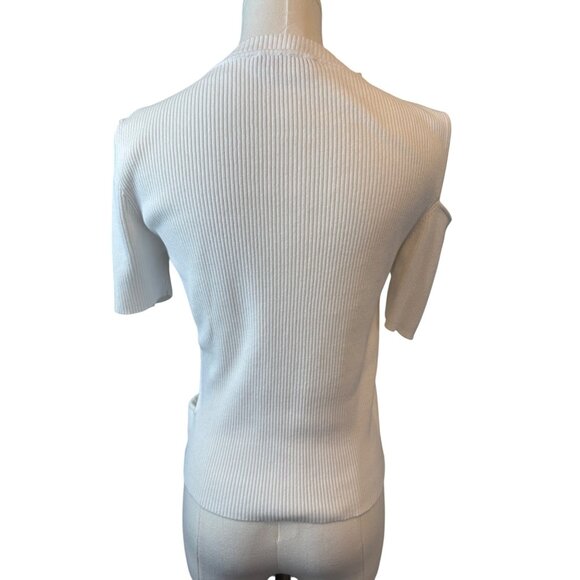 ZARA Medium White Ribbed Knit Top Waist Cutout - Picture 7 of 11
